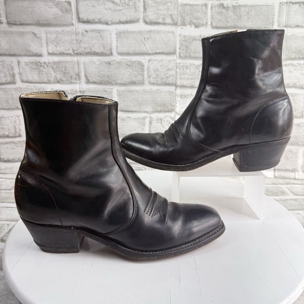 Hanover Vintage Men's 8 D/B Black Leather Ankle Zip Western Classic Boots